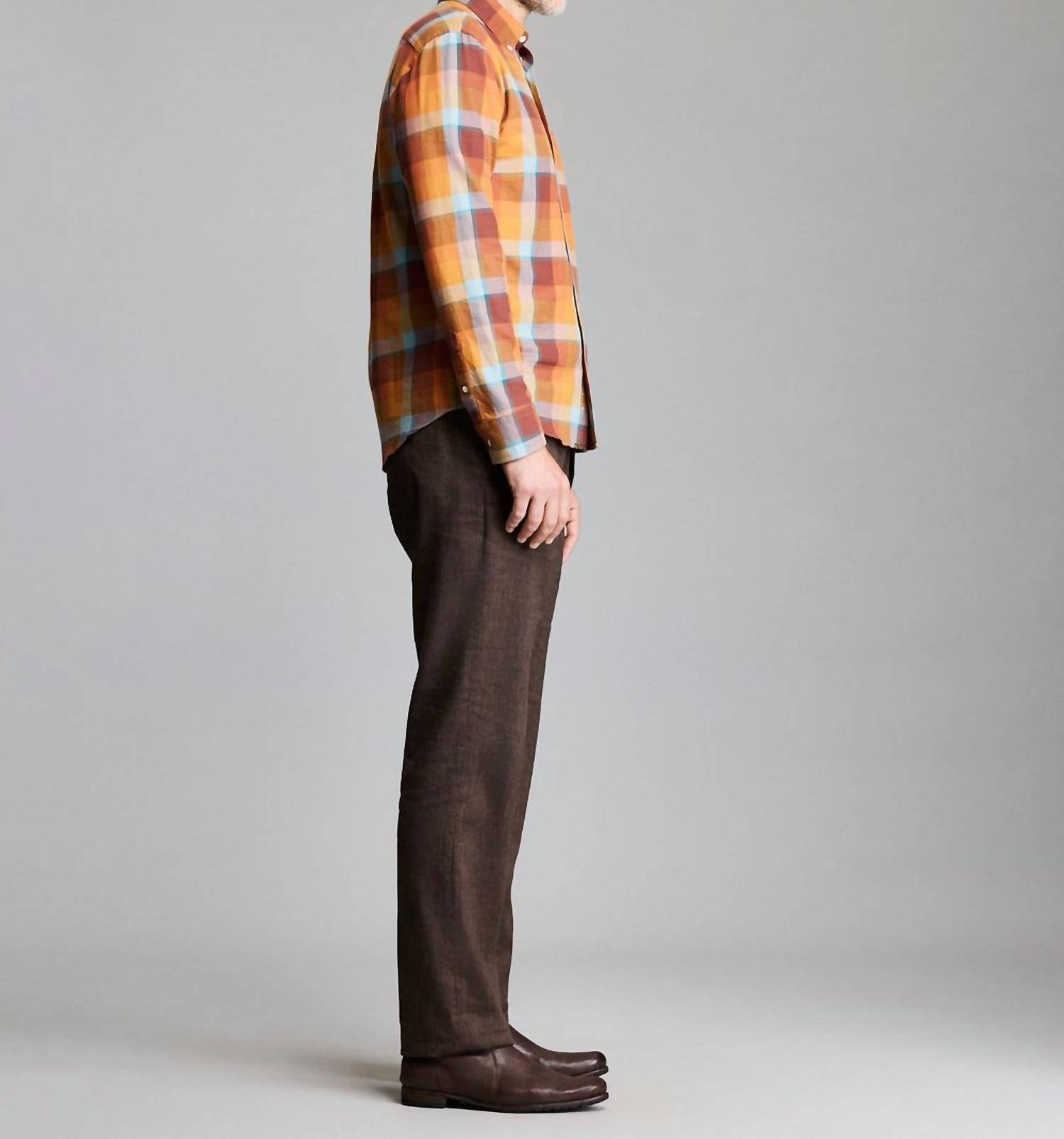 Billy Reid Bold Plaid Tuscumbia Button Down Shirt in orange - men's shirt - detail view
