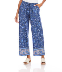Karen Kane - Drawstring Border Print Cropped Pants