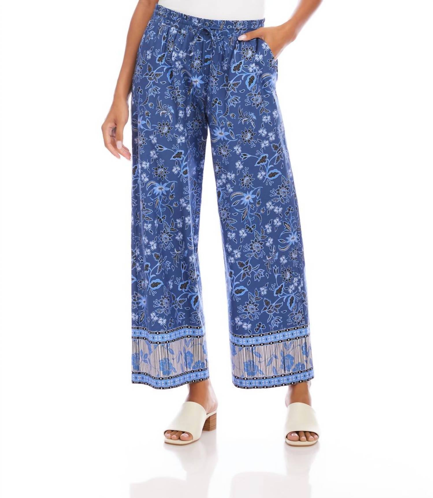 Karen Kane - Drawstring Border Print Cropped Pants