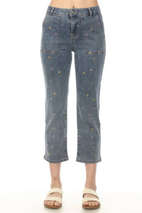 Charlie B - Embroidered Cropped Utility Narrow Leg Jeans