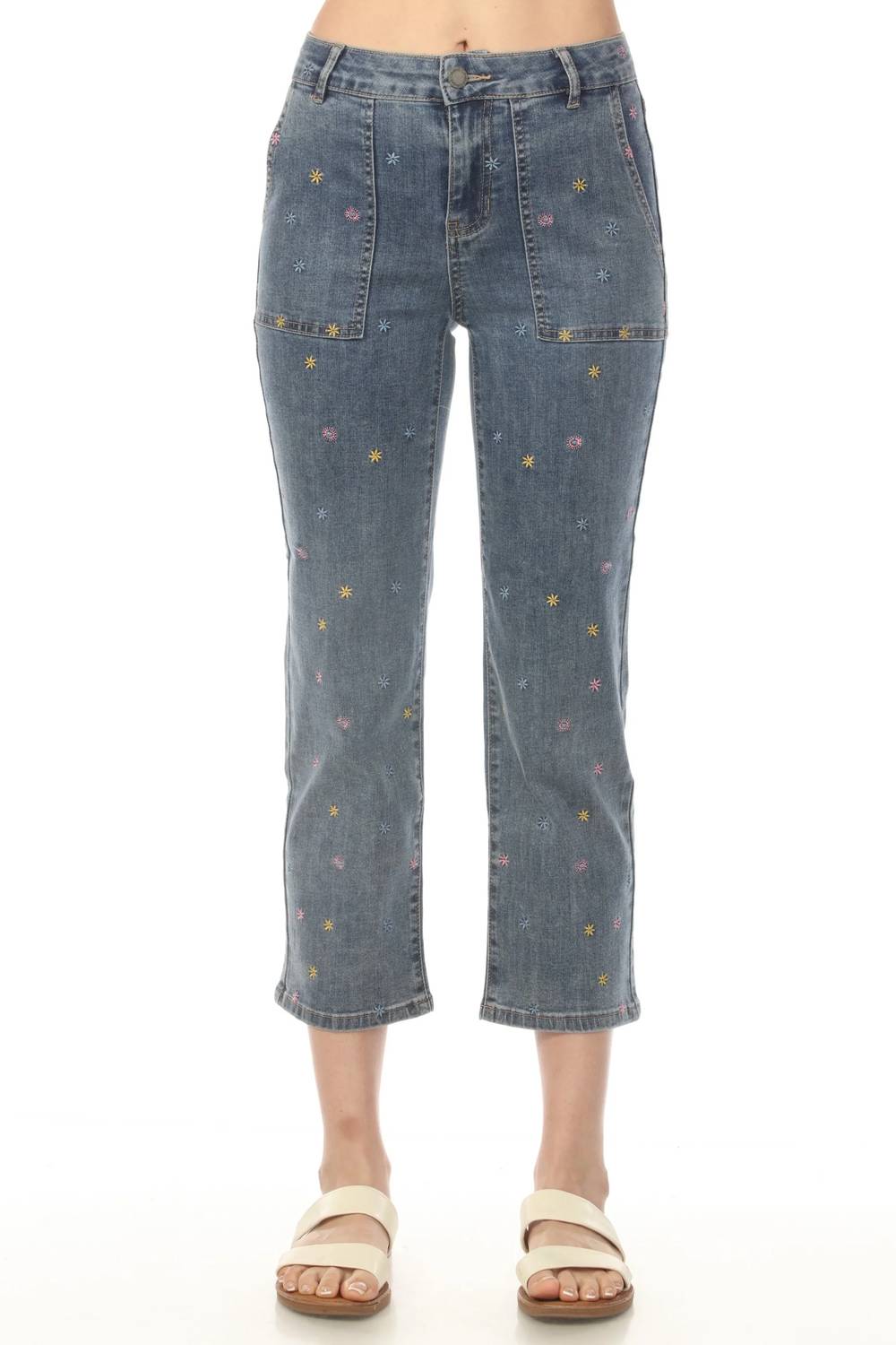 Charlie B - Embroidered Cropped Utility Narrow Leg Jeans