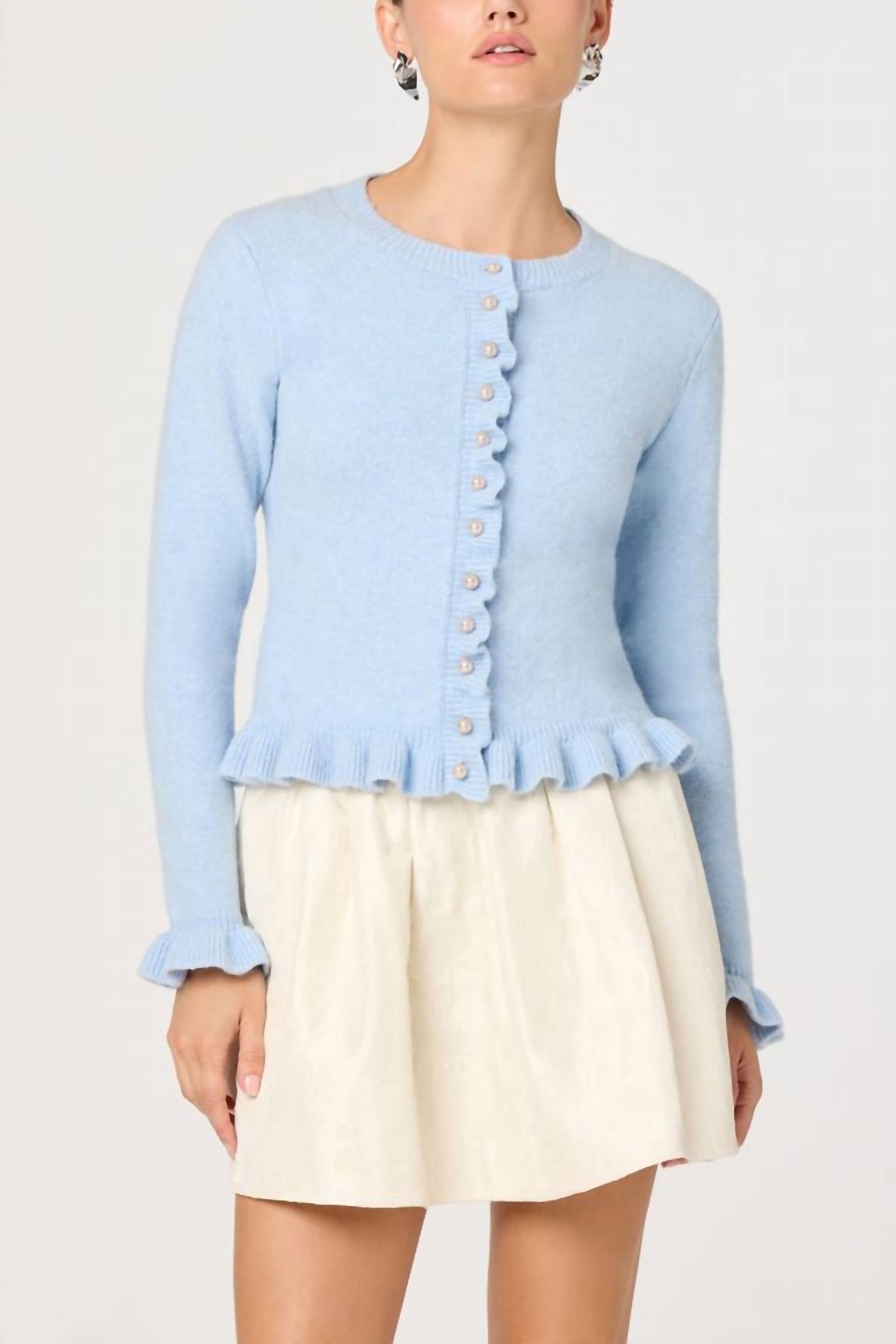 ASTR Eowyn Relaxed Cardigan in blue - women's cardigan - detail view