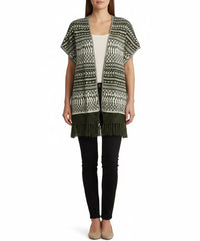 Skies Are Blue - Tribal Pattern With Fringe Open Poncho