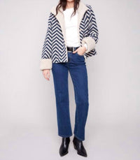 Charlie B - Chevron Bouclé Sherpa Trim Short Jacket