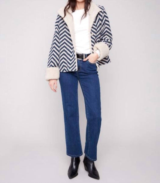 Charlie B - Chevron Bouclé Sherpa Trim Short Jacket