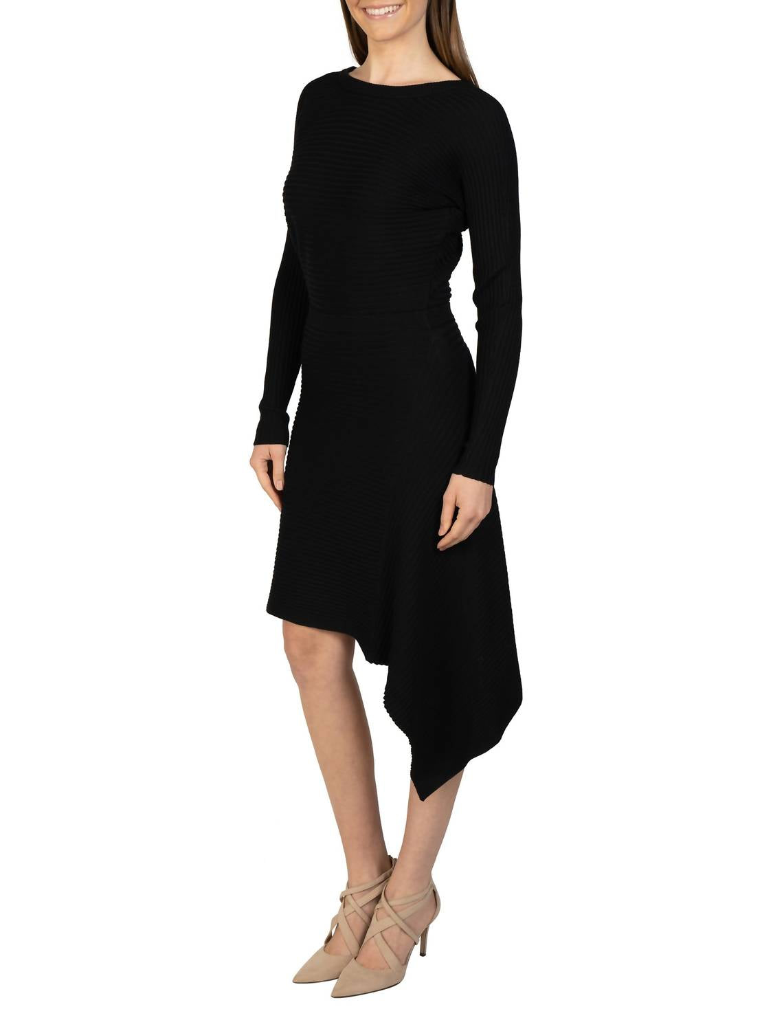 Love Token - Asymmetrical Knit Midi Sweater Dress