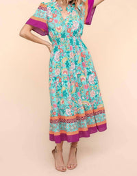 Haptics Floral Border Print Maxi Dress in mint - women's dress - alternate view