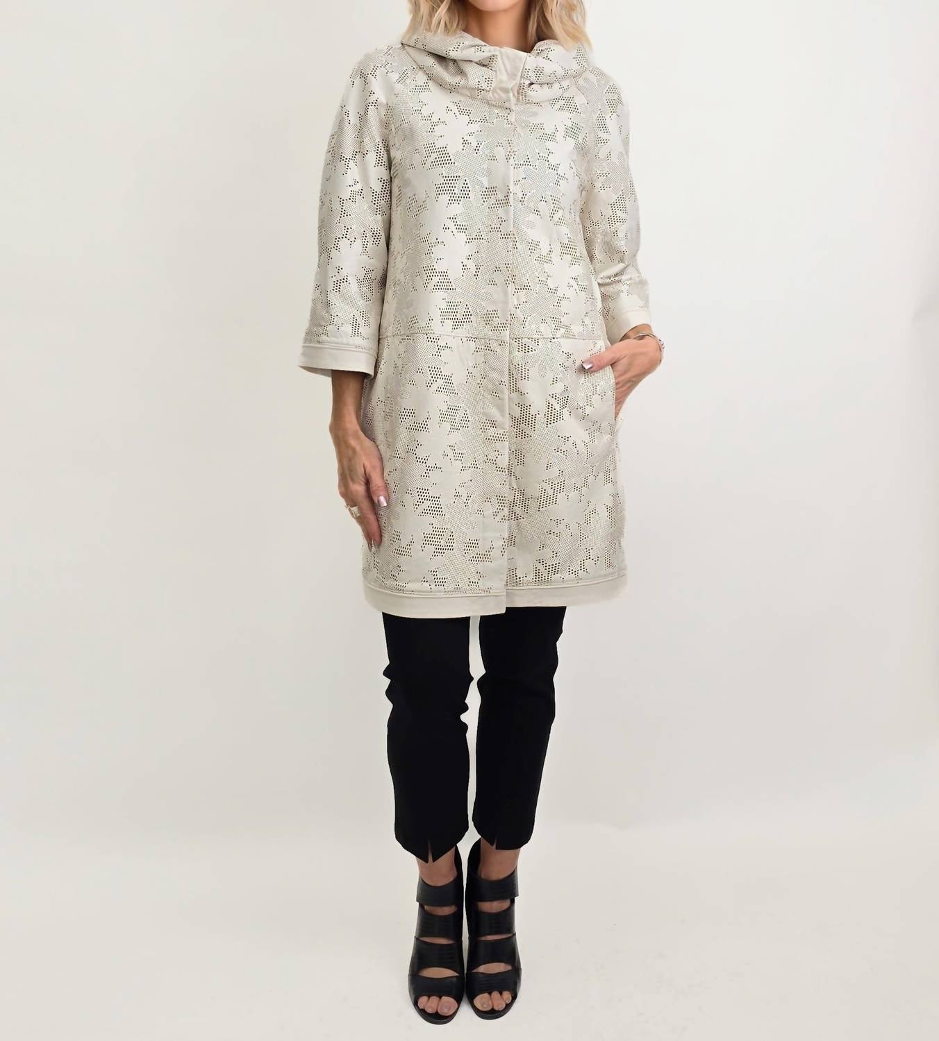 Blu Ice - Perforated Leather Puffed Collar Jacket