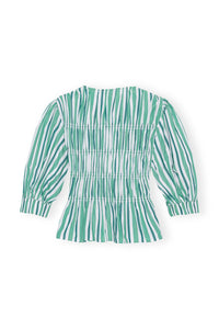 Ganni - Stripe Cotton V-neck Blouse