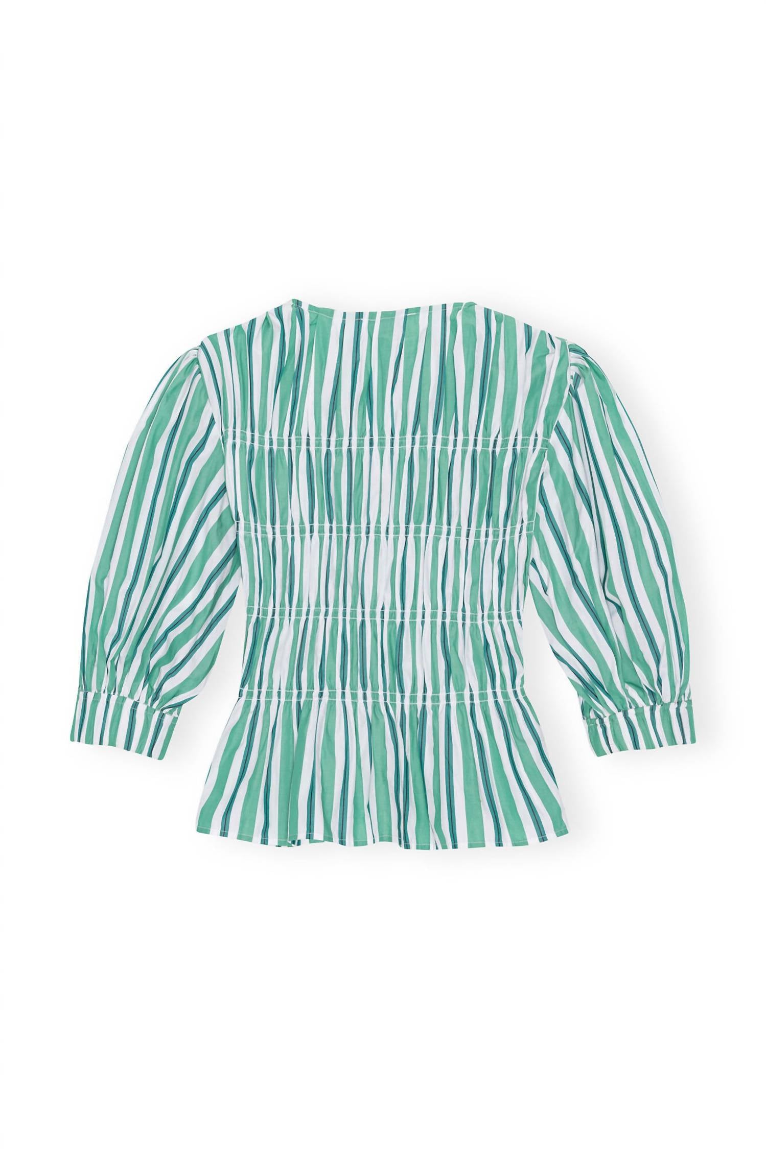 Ganni - Stripe Cotton V-neck Blouse
