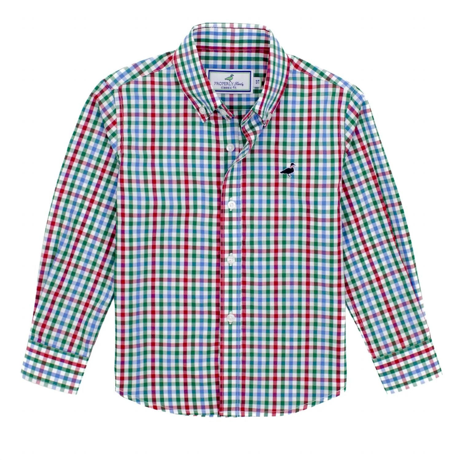 Properly Tied Seasonal Plaid Sportshirt in jolly - kids' shirt - detail view
