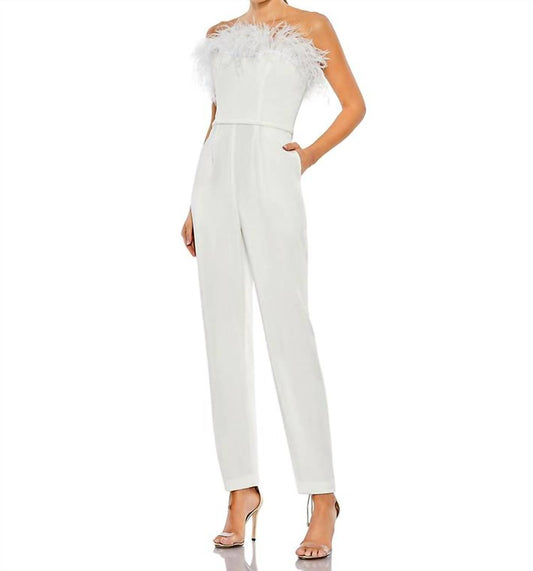 Mac Duggal - Feather Neck Strapless Jumpsuit