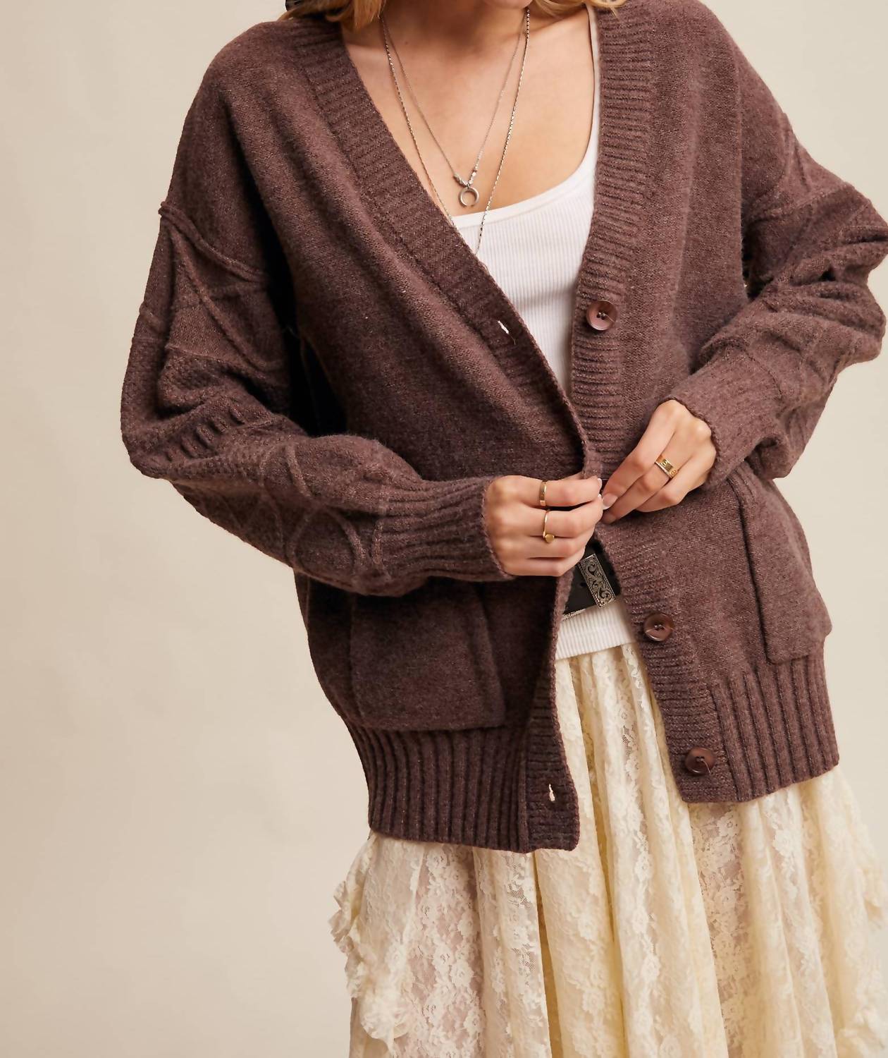Listicle - Textured Knit Button-Front Cardigan