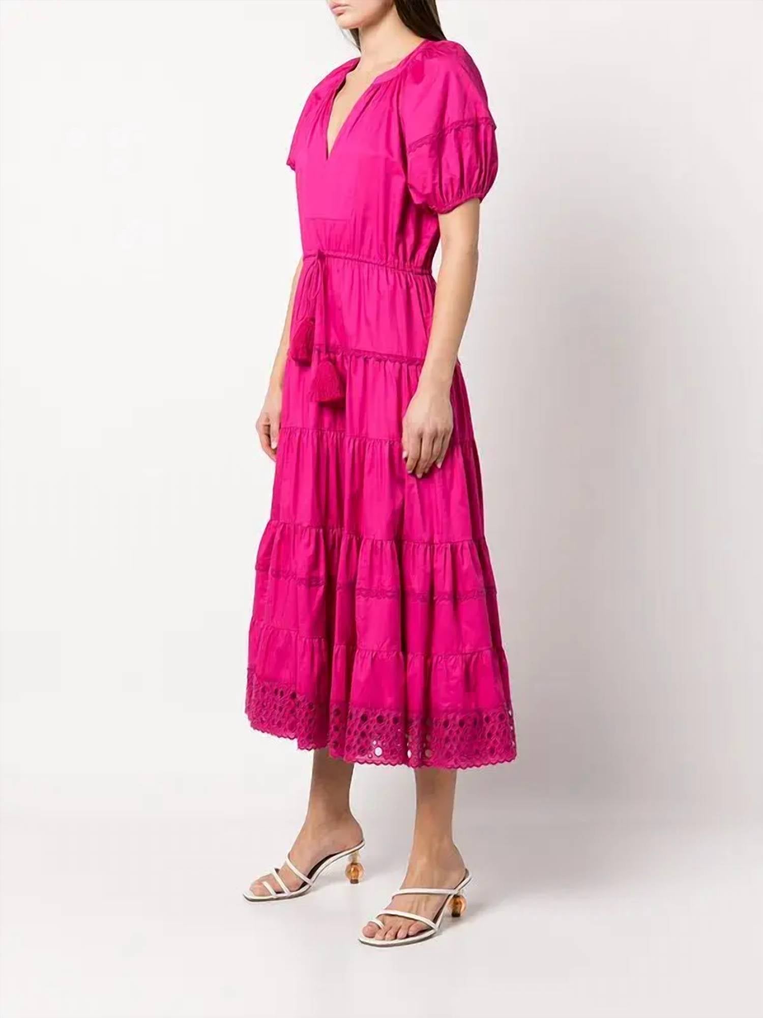 ALEXIS Raissa Tiered Dress in fuchsia - women's dress - alternate view