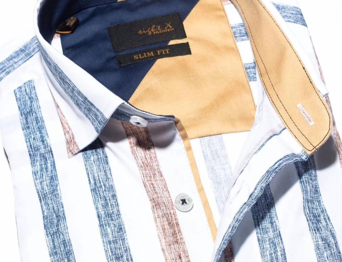 Eight X - Cross Hatch Striped Button Down Shirt