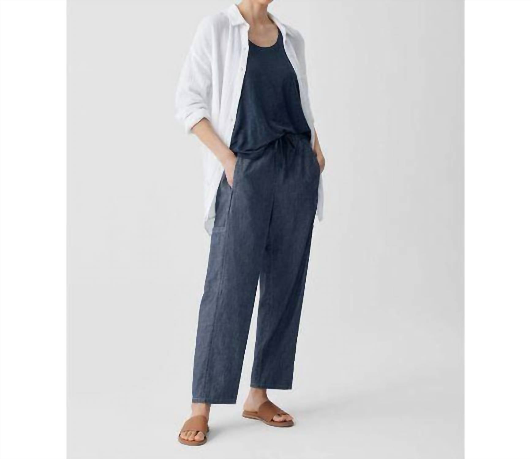 Eileen Fisher - Airy Organic Cotton Twill Cargo Pant - blue - clothing - cotton