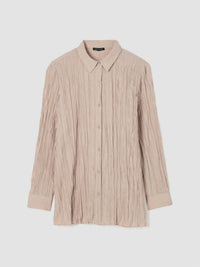 Eileen Fisher - Classic Collar Long Pleated Shirt - beige - button - down - shirts - clothing