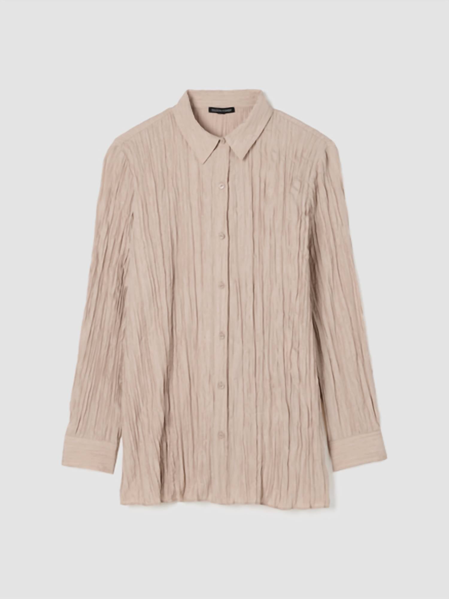 Eileen Fisher - Classic Collar Long Pleated Shirt - beige - button - down - shirts - clothing