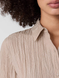 Eileen Fisher - Classic Collar Long Pleated Shirt - beige - button - down - shirts - clothing