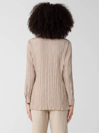 Eileen Fisher - Classic Collar Long Pleated Shirt - beige - button - down - shirts - clothing