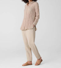 Eileen Fisher - Classic Collar Long Pleated Shirt - beige - button - down - shirts - clothing