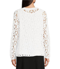 Eileen Fisher - Open Stitch Round Neck Long Sleeve Sweater - clothing - cotton - crew