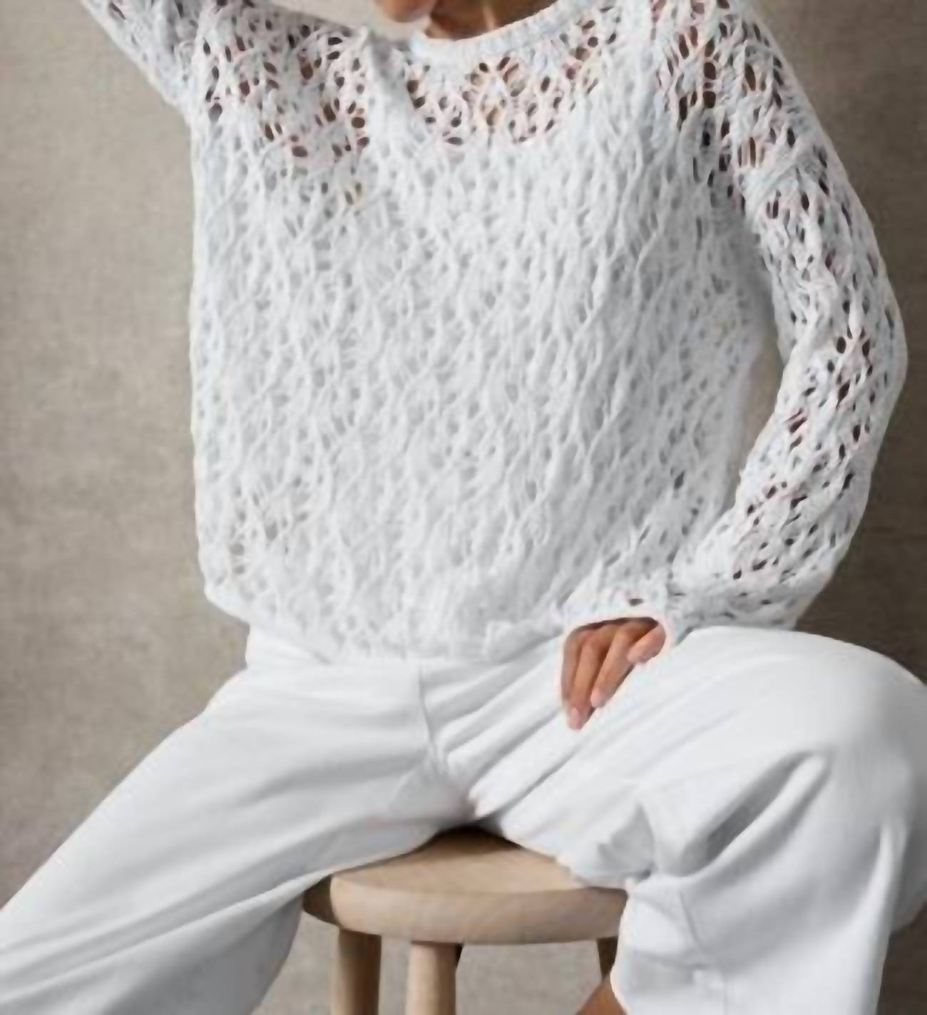 Eileen Fisher - Open Stitch Round Neck Long Sleeve Sweater - clothing - cotton - crew