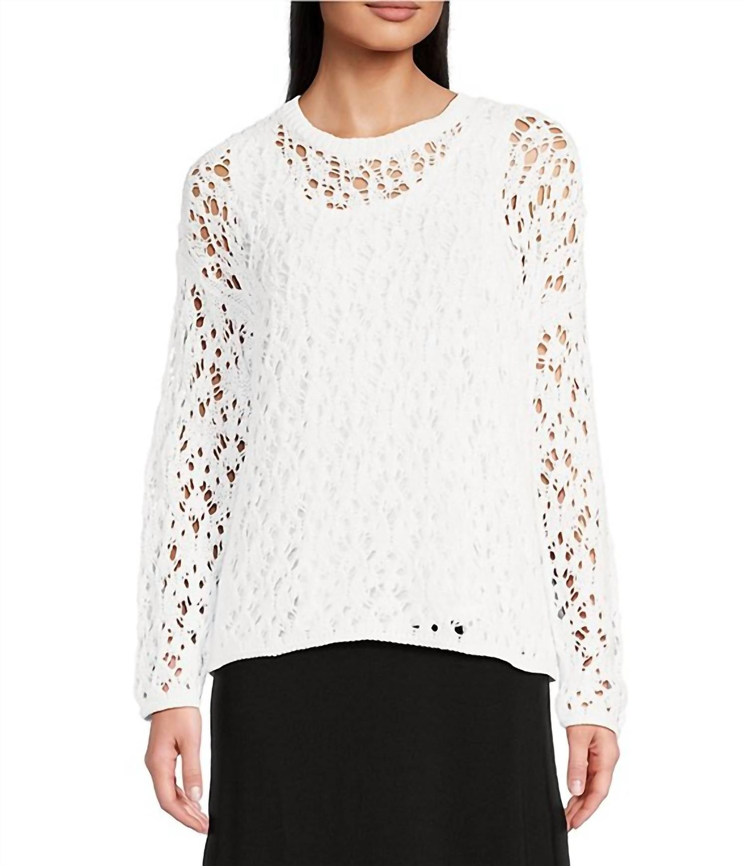 Eileen Fisher - Open Stitch Round Neck Long Sleeve Sweater - clothing - cotton - crew