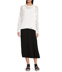 Eileen Fisher - Open Stitch Round Neck Long Sleeve Sweater - clothing - cotton - crew