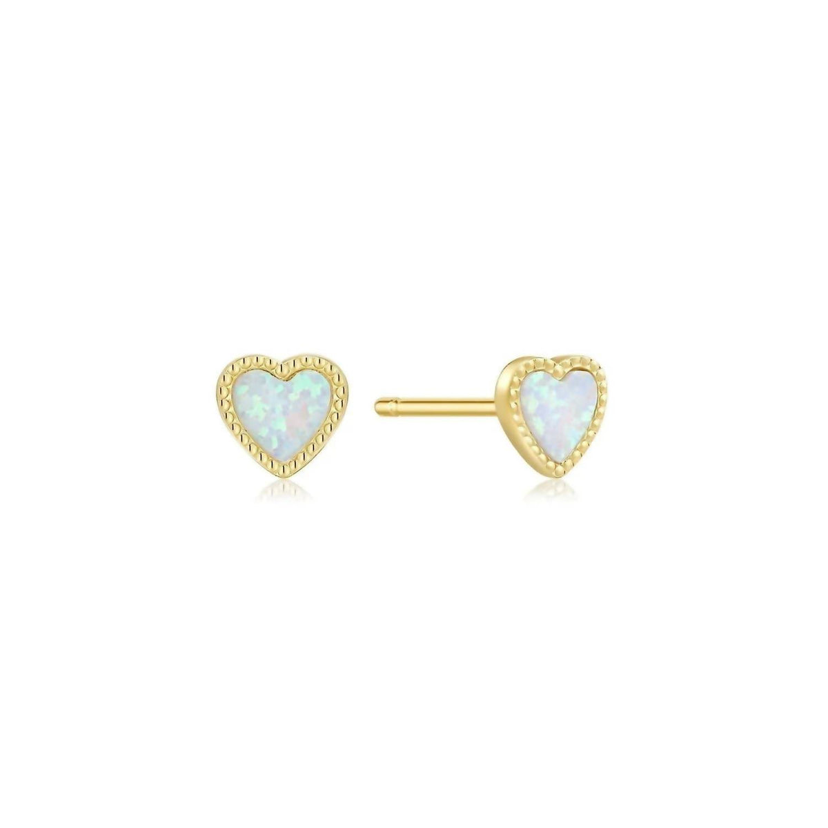 Eklexic - Women's Micro Opal Heart Studs Earrings
