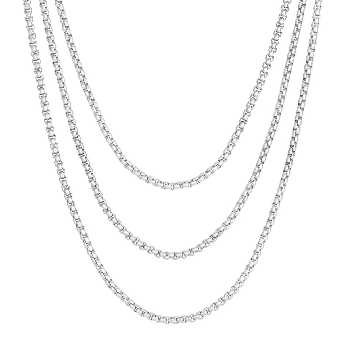 Eklexic - Women's Triple Layer Thin Luciana Box Chain Necklace