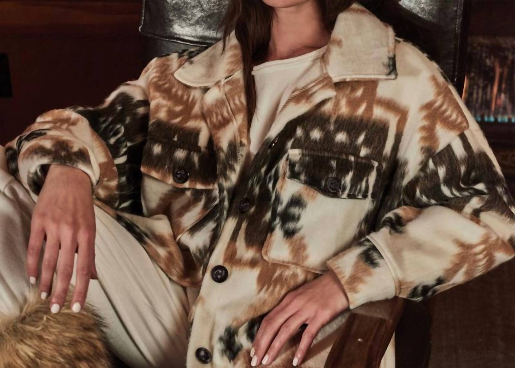 Elan - Aztec Print Coat - brown - clothing - coats