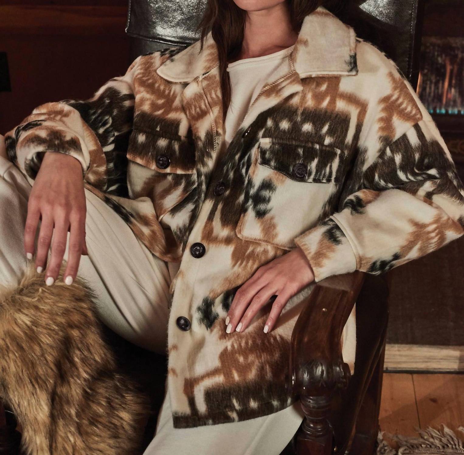 Elan - Aztec Print Coat - brown - clothing - coats