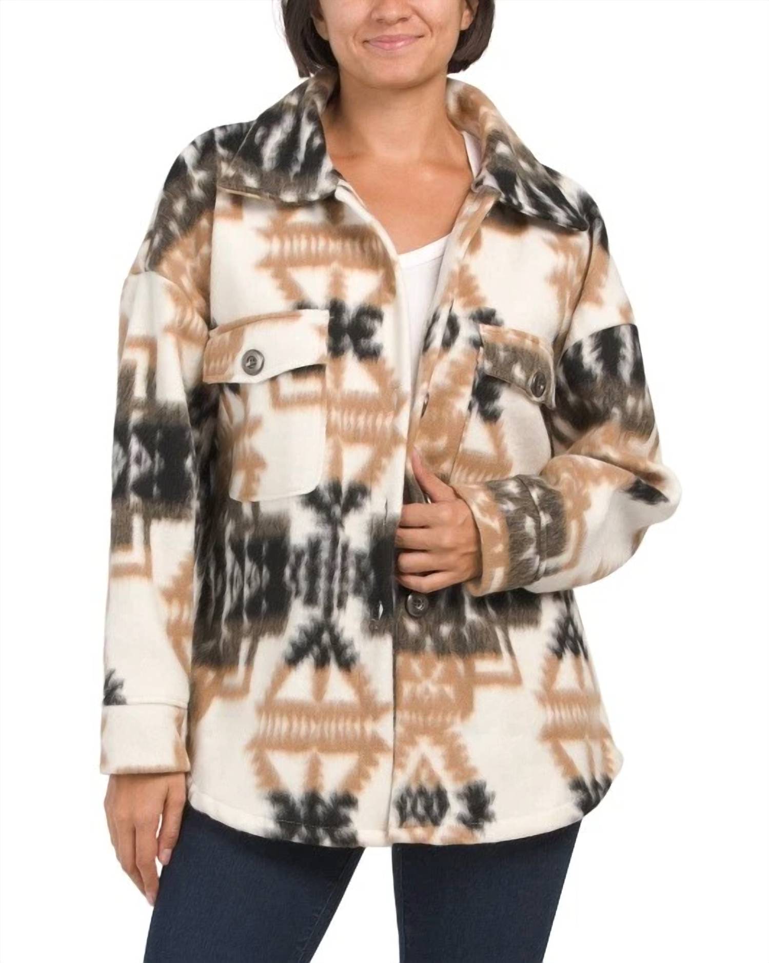 Elan - Aztec Print Coat - brown - clothing - coats