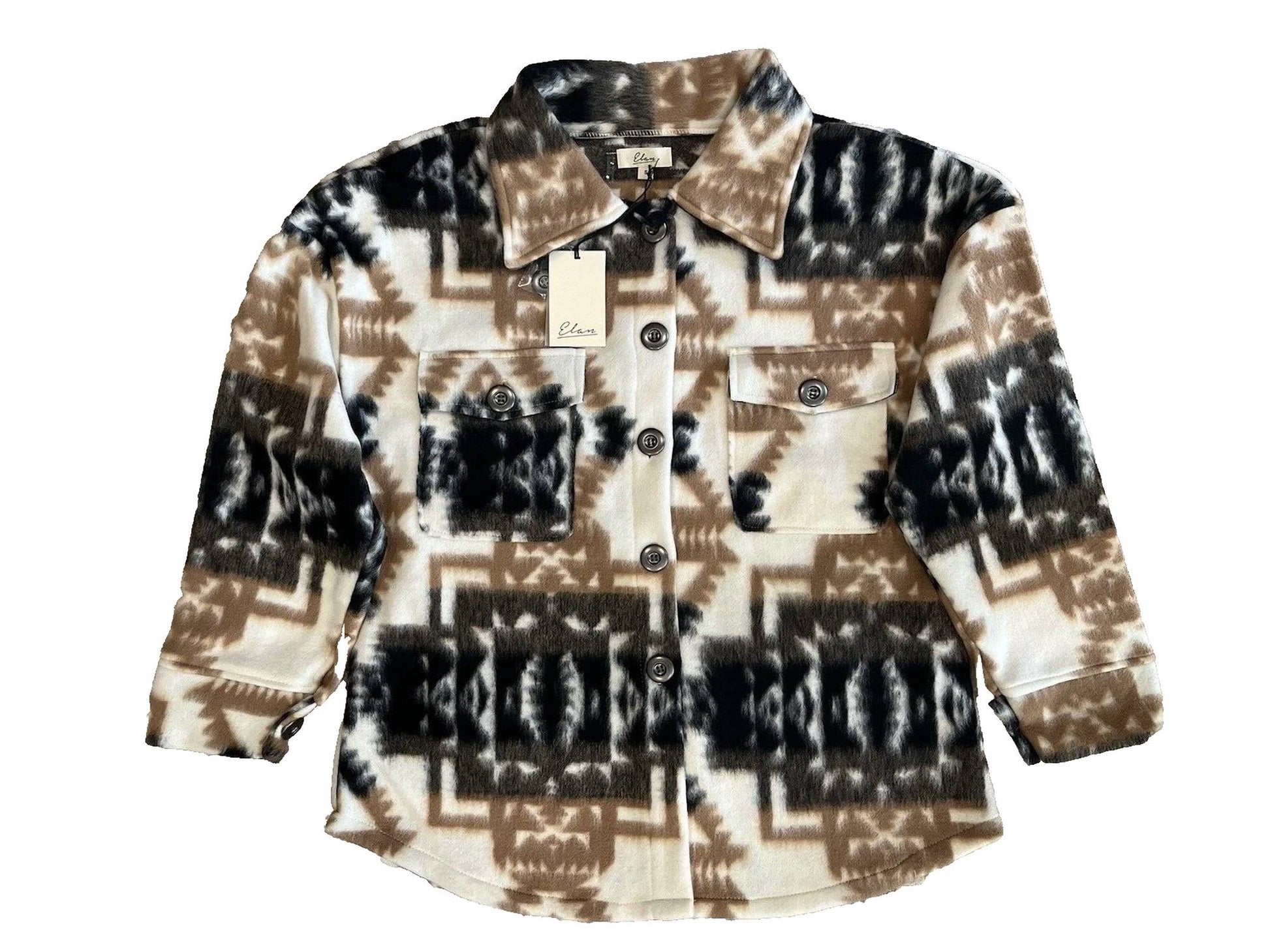 Elan - Aztec Print Coat - brown - clothing - coats