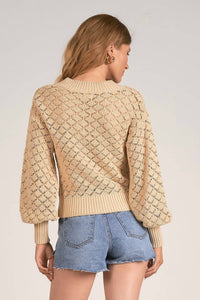Elan - Brie V - neck Long Sleeve Sweater - beige - clothing - cotton - blend