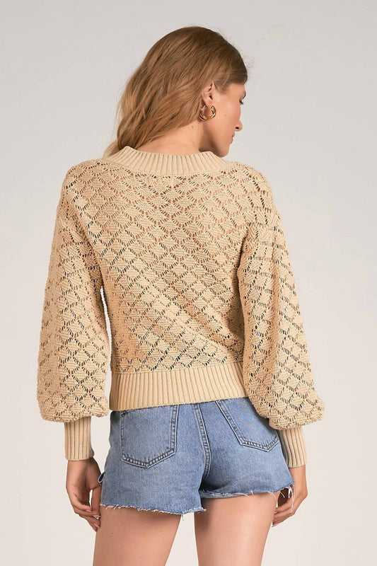 Elan - Brie V - neck Long Sleeve Sweater - beige - clothing - cotton - blend