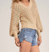 Elan - Brie V - neck Long Sleeve Sweater - beige - clothing - cotton - blend