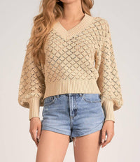 Elan - Brie V - neck Long Sleeve Sweater - beige - clothing - cotton - blend