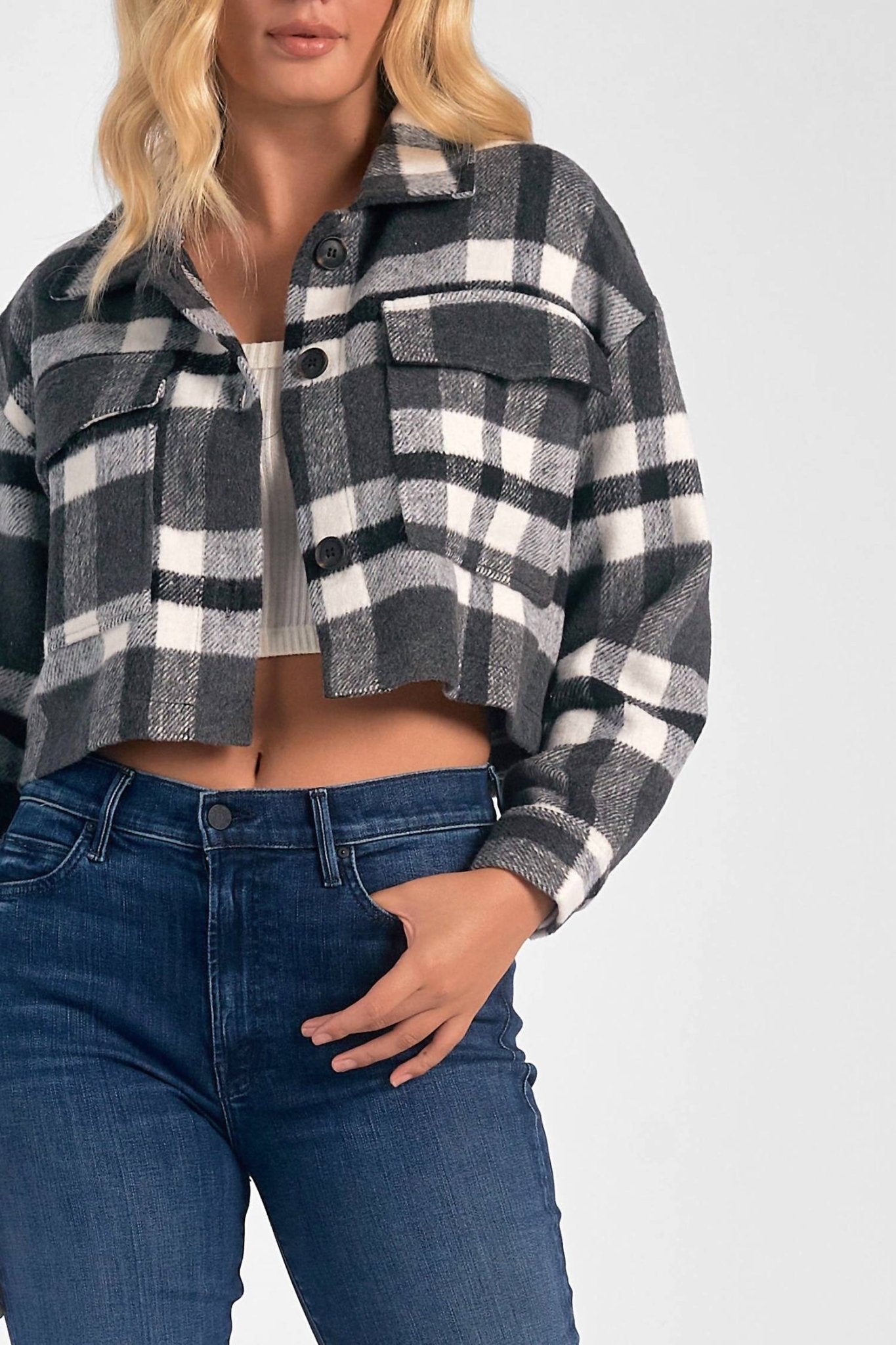 Elan - Button Down Crop Jacket - black - casual - jacket - clothing