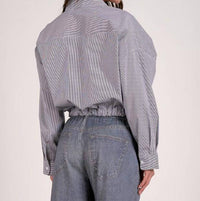 Elan - Button Up Stripe Blouse With Tie Bottom