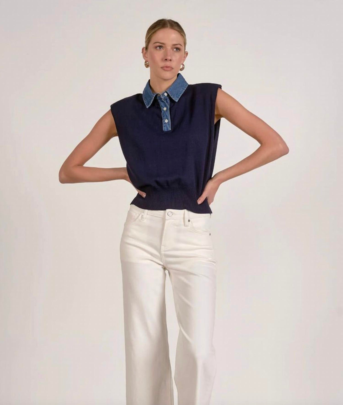 Elan - Cap Sleeve Mixed Media Top