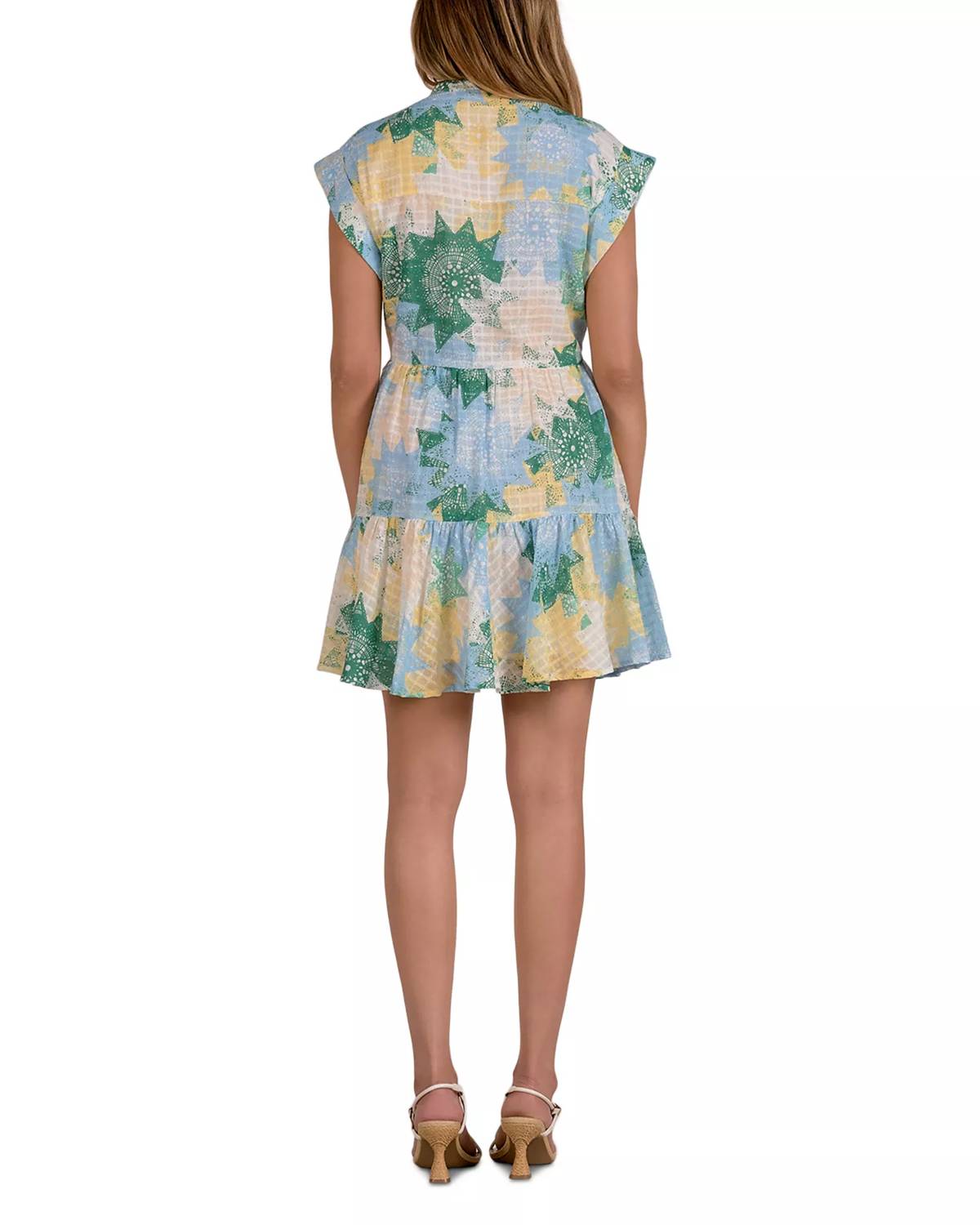 Elan - Cap Sleeve Windowpane Printed Dress