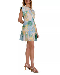 Elan - Cap Sleeve Windowpane Printed Dress