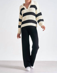 Elan - Color Block V - neck Sweater - black - clothing - shirts