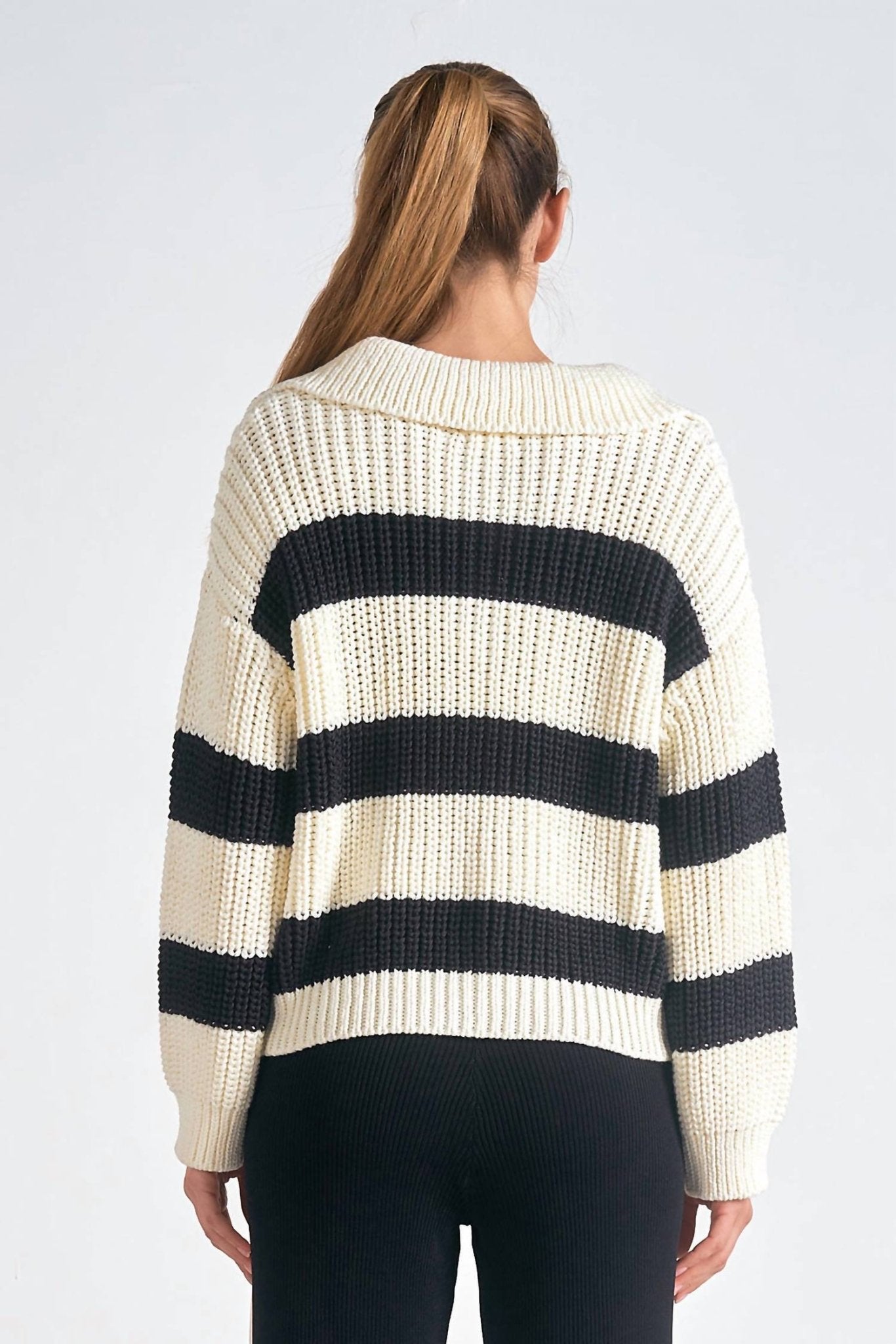 Elan - Color Block V - neck Sweater - black - clothing - shirts