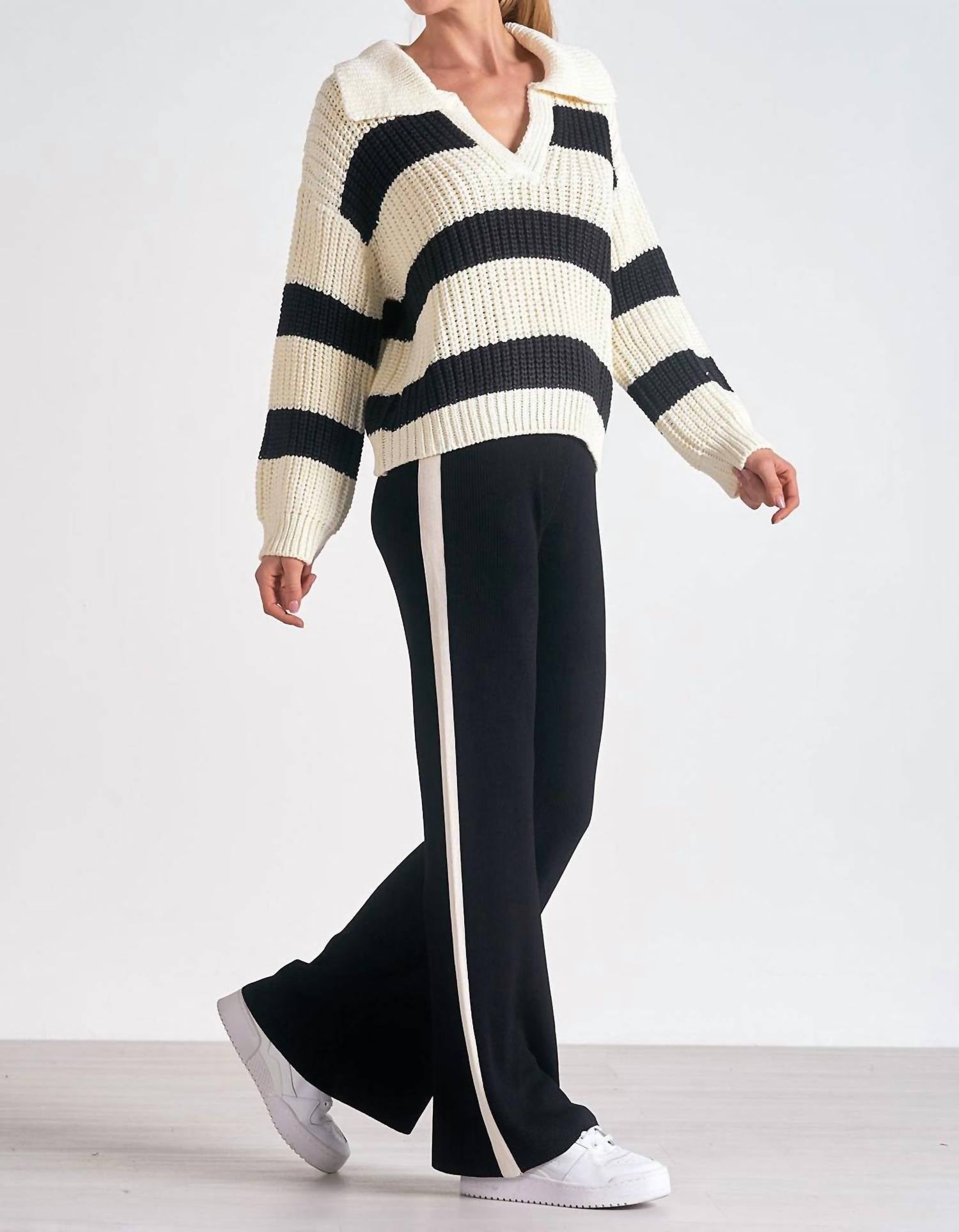 Elan - Color Block V - neck Sweater - black - clothing - shirts