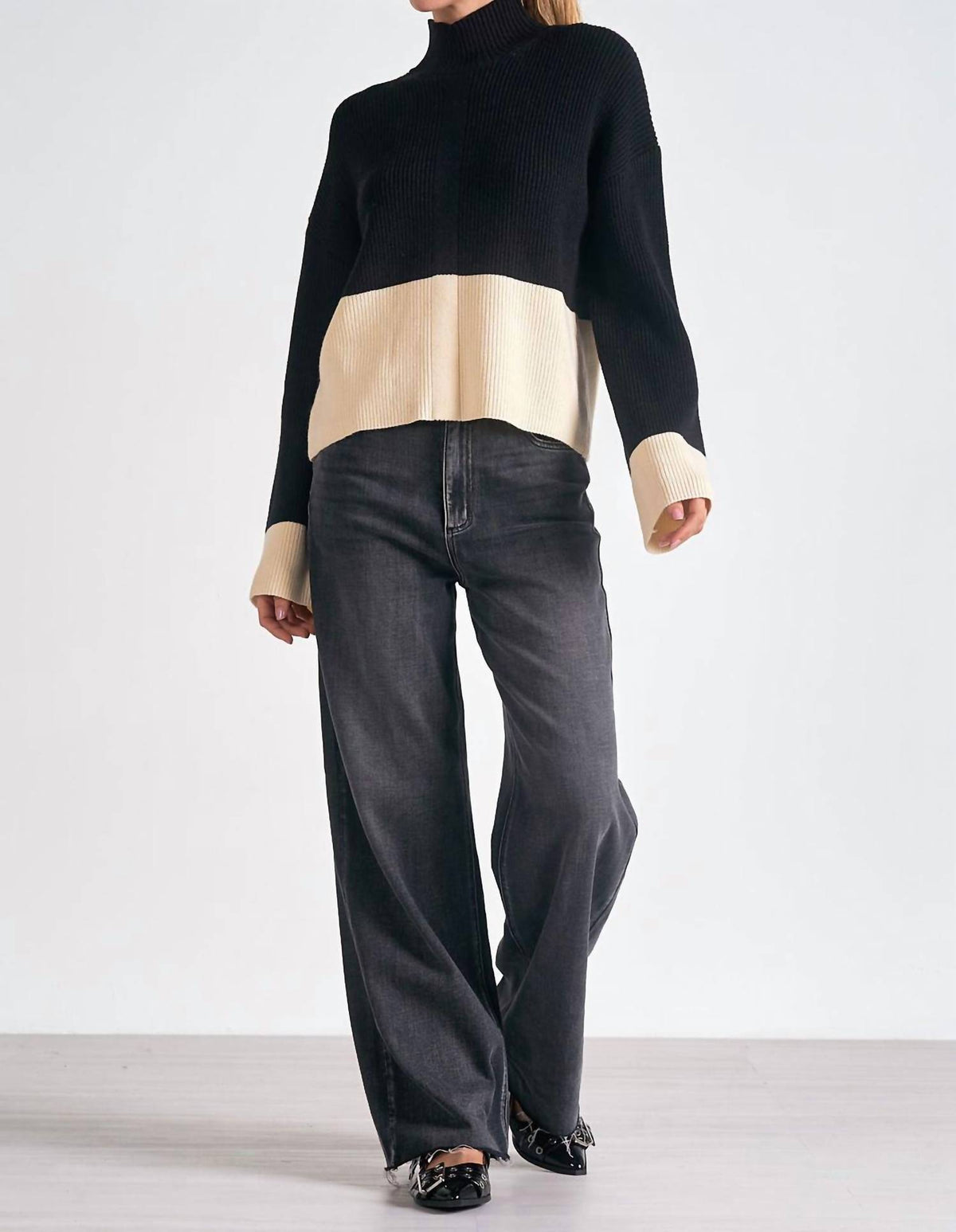 Elan - Colorblock Mock Neck Sweater