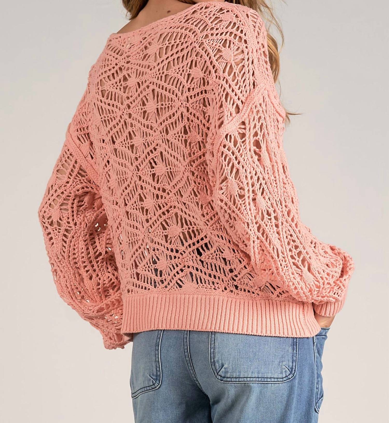 Elan - Crochet Boat Neck Sweater - clothing - cotton - crew