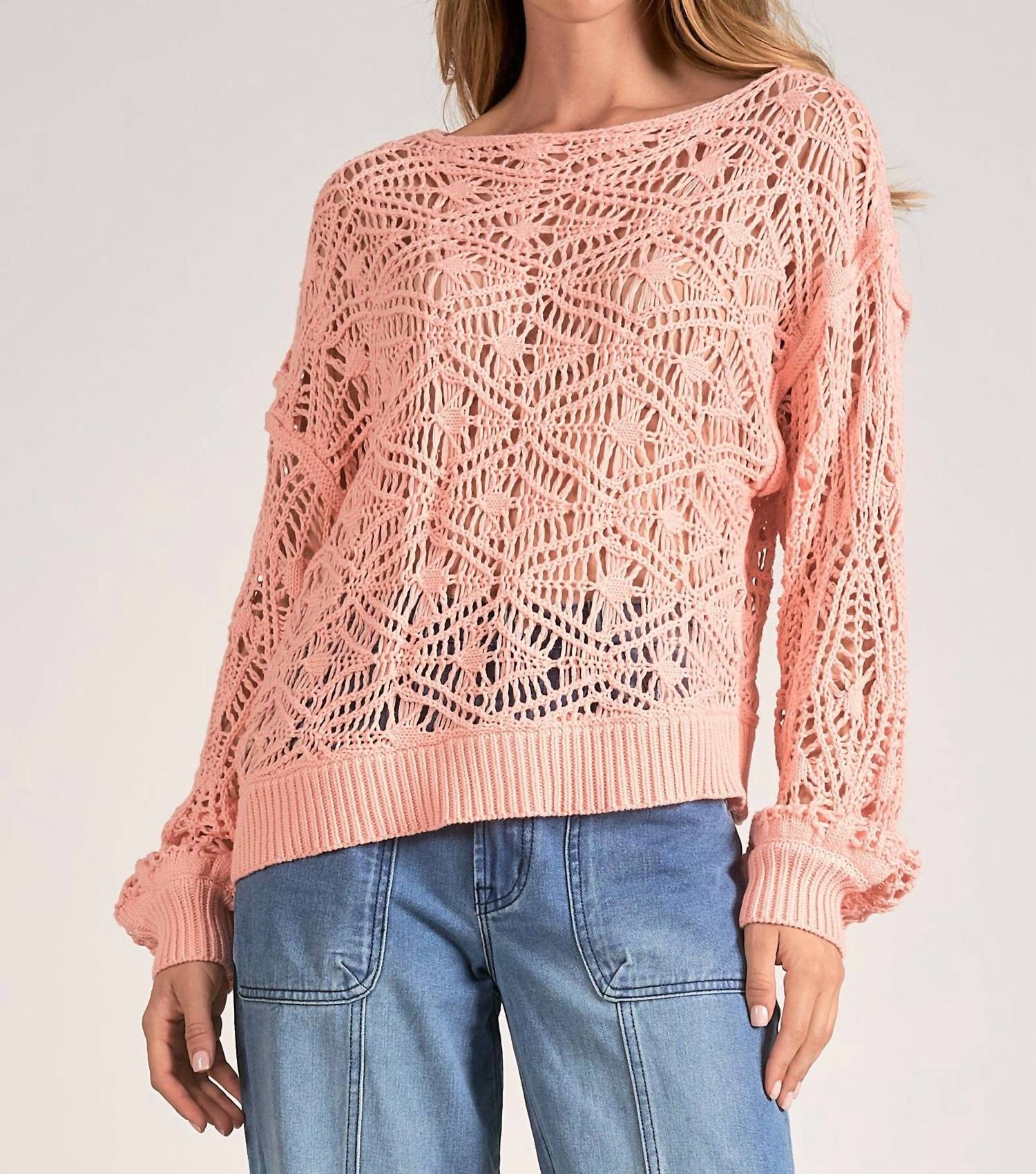 Elan - Crochet Boat Neck Sweater - clothing - cotton - crew